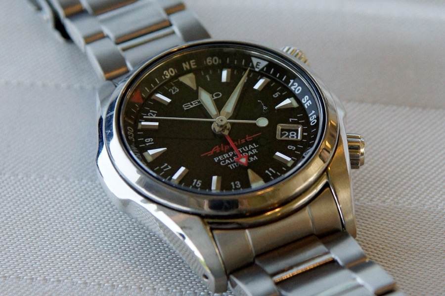 A titanium Seiko Alpinist with calibre 8F56 and internal compass ring